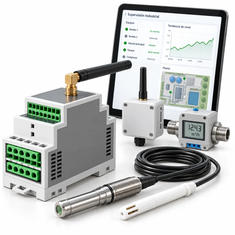 Controlador Kontrolog, sensores industriales, conectividad de campo y software de supervisión